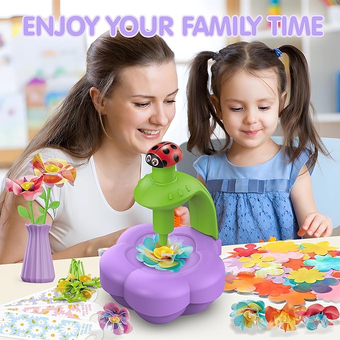 Wiyeang DIY Fabric Flower Bouquet Kit for Girls,Arts and Crafts for Kids Ages 6-12,Birthday Gifts Ideas for Girl 6 7 8 9 10 11 Year Old-Light and Music Flowers Market Toy