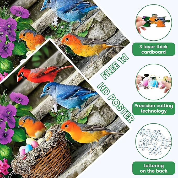 300 Piece Puzzle for Adults, Colorful Birds Jigsaw Puzzle, Colorful Hummingbird Puzzles, Bird Lover Challenging Puzzles for Friends Family Activity Game Nights Gifts, 20.5x15 in