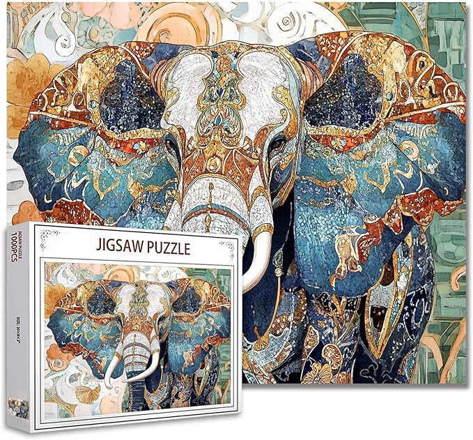 1000 Piece Jigsaw Puzzle-Beautiful Elephant Puzzles 1000 Pieces for Adults,Floral Typical Background Exquisite Elephant Puzzles for Adults Puzzles for Adults 1000 Pieces Puzzles Gifts