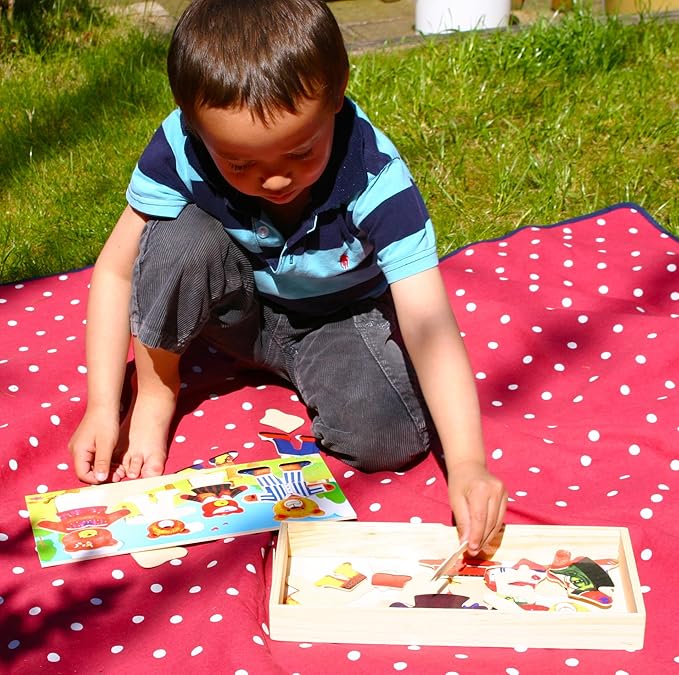 TOWO Wooden Bear Family Dress up Puzzle Box - Sorting and Matching Jigsaw Puzzle - Wooden Sorting Toys for 3 Year Old - Wooden Puzzles for 3 Years Old Girls