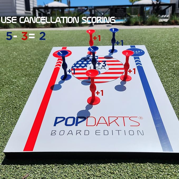 Popdarts USA Board Edition Set - Backyard, Indoor and Outdoor Game for All Ages - Great Cornhole Alternative - Includes 2 All-Weather Boards, Original Set, Travel Case, and Score Keeper