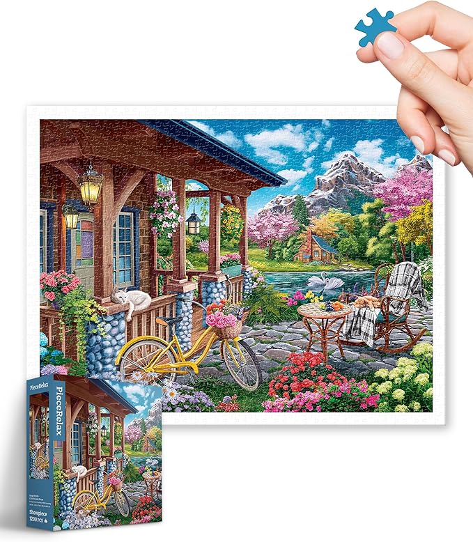 PieceRelax Plastic Jigsaw Puzzles for Adults 1200 Pieces - Image World - Colorful Lake House Most Satisfying Table Games and Gifts No Puzzle Mat Required [H3518]