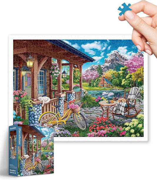 PieceRelax Plastic Jigsaw Puzzles for Adults 1200 Pieces - Image World - Colorful Lake House Most Satisfying Table Games and Gifts No Puzzle Mat Required [H3518]