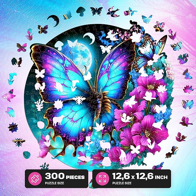 ESC WELT Wooden Butterfly Puzzle 300 Pieces - Captivating Mind Entertainment for Teens and Adults - Fun and Environmentally Friendly Toy - Wooden Puzzle