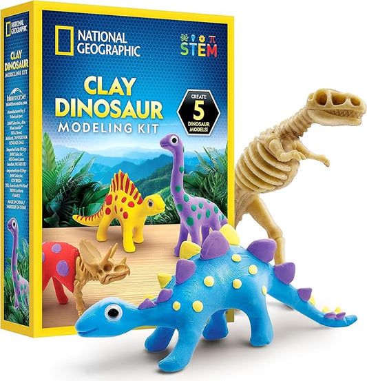 NATIONAL GEOGRAPHIC Clay Dinosaur Arts & Crafts Kit - Dinosaur Air Dry Clay for Kids with 5 Clay Colors, 5 Dino Skeletons & Googly Eyes, Dinosaur Activity for Girls and Boys Ages 4 5 6 7 8 9 & 10