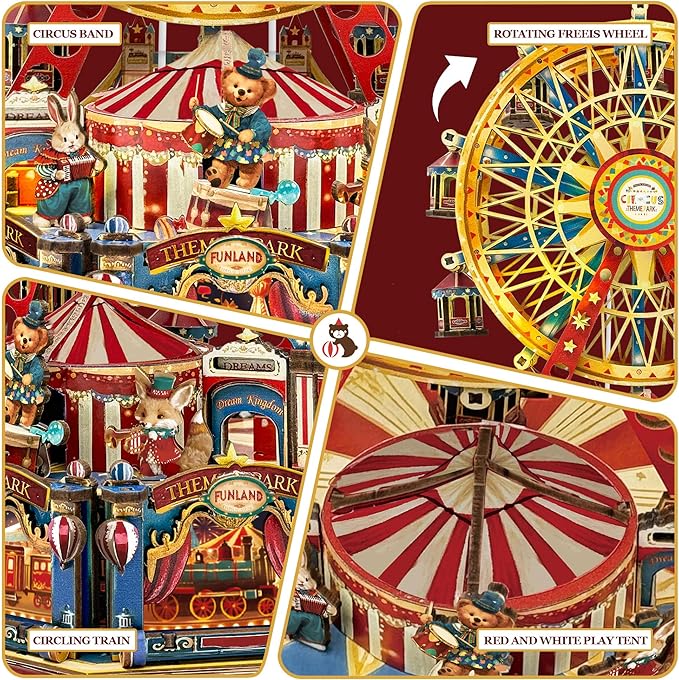 DIY 3D Wooden Puzzle Ferris Wheel Music Box Kit with LED,Rotating Mechanical Model Building Kit,Birthday for Family Friends - Century Ferris Wheel(SQ-69)