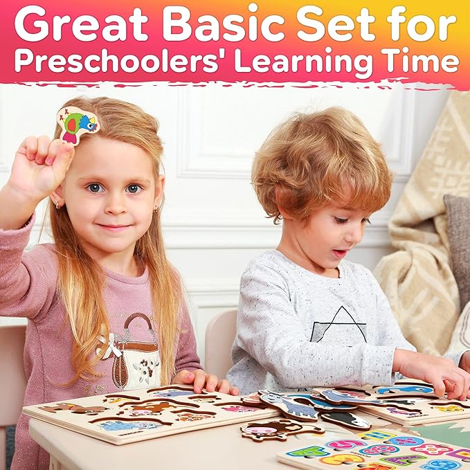 QUOKKA Toddler Puzzles Ages 2-4 – Wooden Puzzles for Kids 1-3-5 Year Old – Learning Travel Game with Numbers Animals Shapes – Wood Educational Gift for Boys and Girls