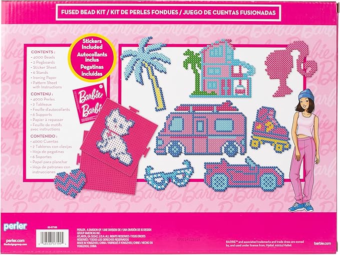 Perler 80-57199 Mattel Barbie Fused Bead Deluxe Activity Kit, 9 Unique Patterns, Multicolor, 4011 Pieces