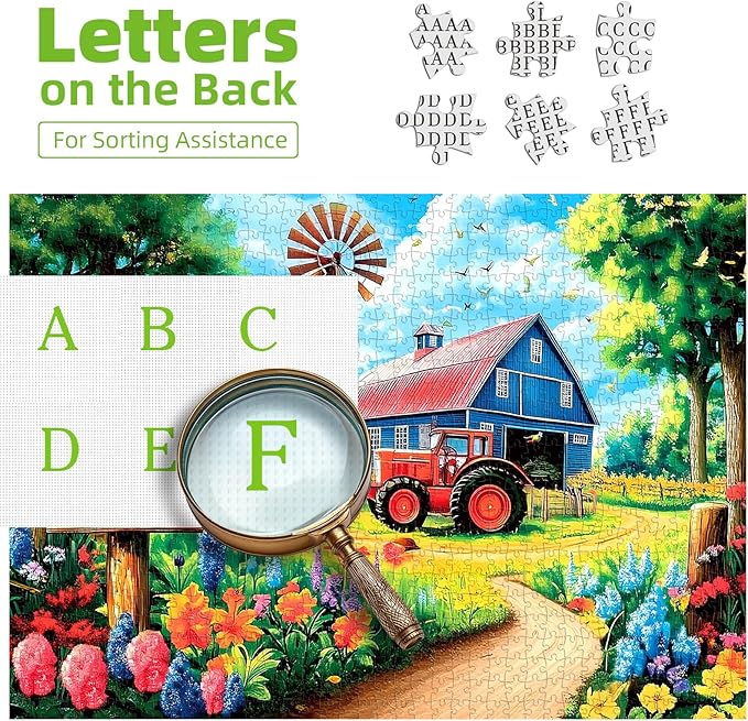 Blueforest 500 Piece Puzzles for Adults - Country Farm Scene with Windmill, Barn & Tractor Jigsaw Puzzles 500 Pieces | 23x15 Inches Challenging Puzzle for Relaxation & Group Activity