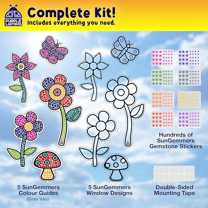 PURPLE LADYBUG SUNGEMMERS Suncatcher Gem Art for Kids - Fun Summer Activity for Ages 6-12, Birthday Gift for Girls 6-8, 8-12, Arts & Crafts Activities, Window Diamond Art Kit