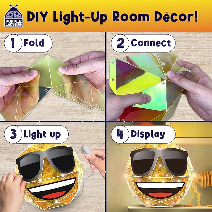 PRISMIC Emoji Cool 3D Puzzle Craft Kit - DIY Light-Up Room Decor for Teens, Tweens, and Kids Ages 12-16, Cute Night Light Toy, Birthday Gift, Arts & Crafts for Girls and Boys