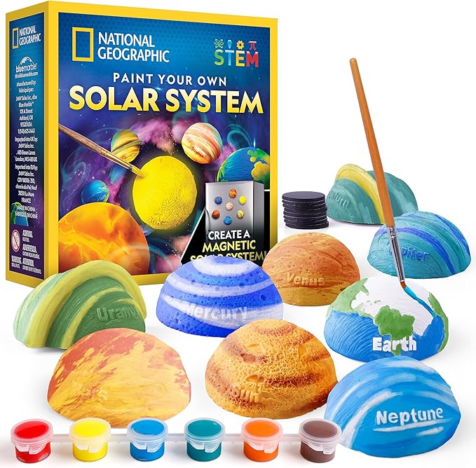 National Geographic Magnetic Solar System Painting Kit – 3D Magnet Making Kit, Paint 8 Planets & The Sun, Craft Kit with Paints, Brushes, Magnets & More, Kids Art Kit, DIY Magnets