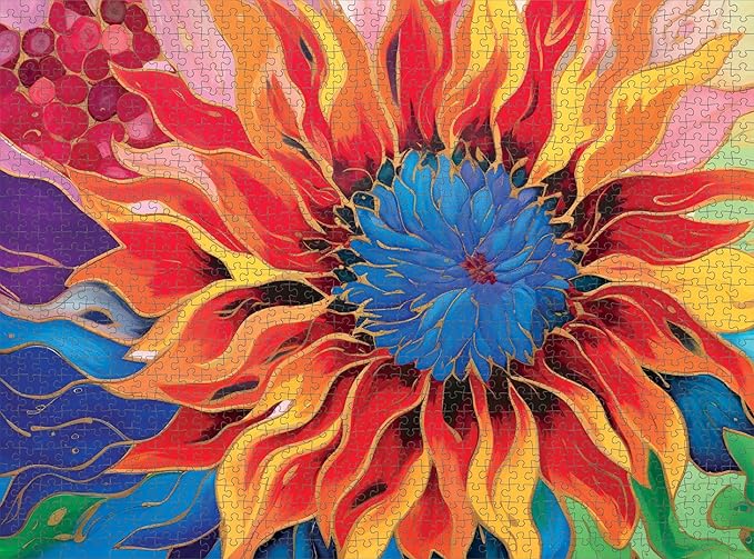 Cross & Glory - Firelit Dahlia's Dance - 1000 Piece Jigsaw Puzzle for Adults | Vibrant Artistry | Premium Quality | Satin Finish