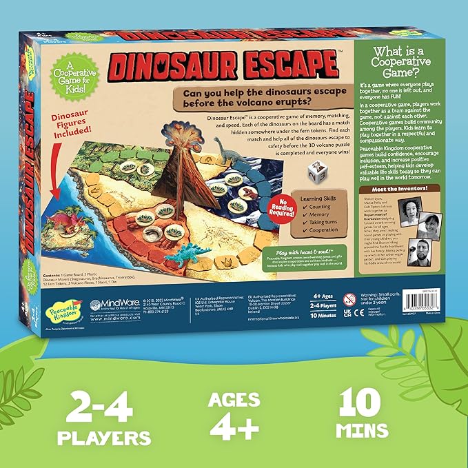 Peaceable Kingdom Dinosaur Escape Cooperative Memory Game of Logic and Luck for 2 to 4 Kids Ages 4+