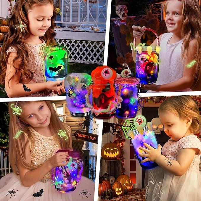 AIVEI 6 Pack Halloween Crafts for Kids Mason Jar with Accessories DIY Lantern Crafts Kits Halloween Activities Toys Bulk Art Supplies Gifts for Girls Boys Adults