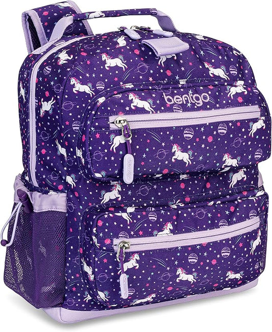 Bentgo Kids Backpack - Lightweight 14” Backpack in Fun Prints for School, Travel, & Daycare, Ideal for Ages 4+, Roomy Interior, Durable & Water-Resistant Fabric, & Loop for Lunch Bag (Unicorn)