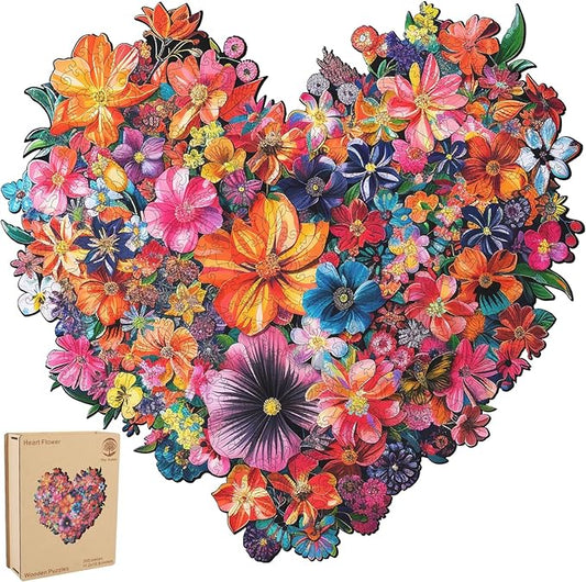 Puzzles for Adults Heart Flower Wooden Puzzles, 200 Pieces Unique Shaped Jigsaw Puzzles, Birthday Gifts for Mom Adults and Kids, Fun Challenge Family Game 11.2'' x 10.8'' Medium Size