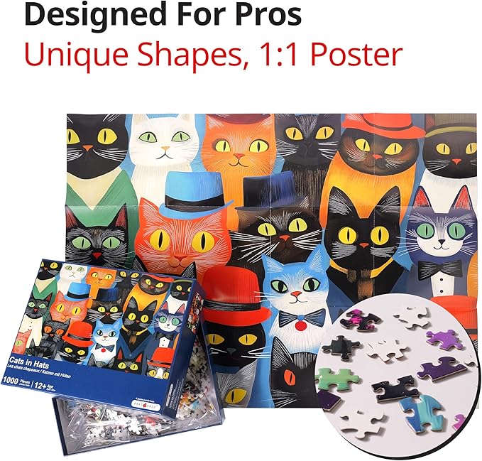 rokr&razo, Cats in Hats, Cute 1000 Pieces Jigsaw Puzzles for Adults, Finish Size 26.0 * 18.9in