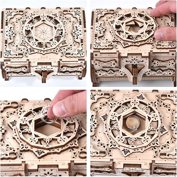 3D Wooden Puzzle Mechanical Treasure Box, Wood Creative Assembly Model Building Kits to Build for Adults and Teens, DIY Wooden Puzzle Hobbies Projects Gift for Women and Kids