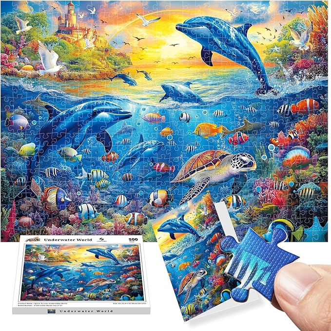 ALL4JIG Ocean World Fun Jigsaw Puzzles for Adults and Kids, 500 Pieces, 19" x 14", Christmas Secret Santa Gift, White Elephant Gifts, Number Partitioned for Easy Solving