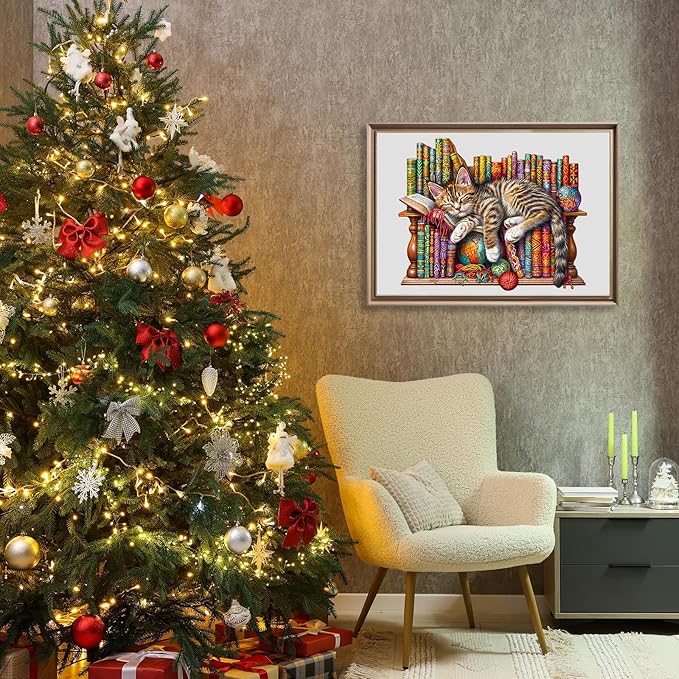 Wooden Puzzles for Adults - Dreamy Cat Wooden Jigsaw Puzzle - Unique Animal Shaped Wood Puzzles Adult - Christmas Birthday Gifts for Adults/Friends/Family - 190pcs 11.4 * 9.2in