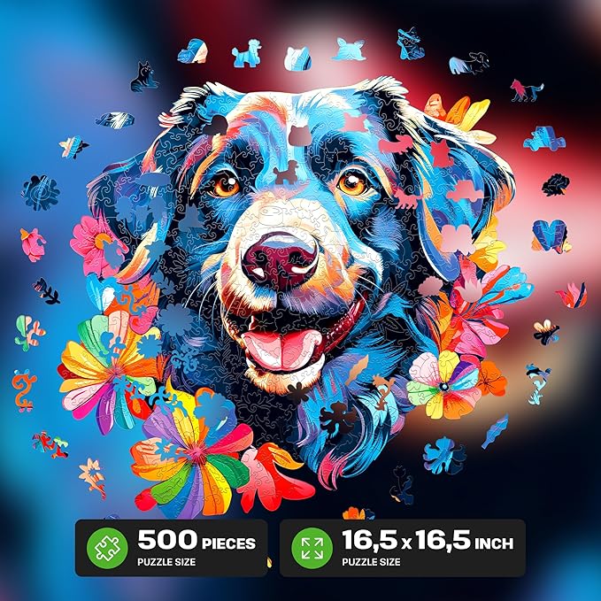ESC WELT Wooden Dog Puzzle 500 Pieces - Captivating Mind Entertainment for Teens and Adults - Fun and Environmentally Friendly Toy - Challenging Jigsaw Game - Wooden Puzzle