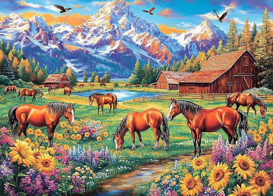 Horse Ranch Jigsaw Puzzles 1000 Pieces for Adults Sunflowers Meadow 1000 Piece Jigsaw Puzzles for Adults