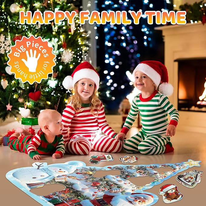 Floor Puzzles for Kids Ages 3-5, Christmas Puzzles for Toddler Ages 4-6, 45 Pieces Jumbo Puzzles with Box, Christmas Toys for Gifts 3-8 Years Old