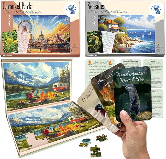 QUOKKA 60 Pieces Dementia Puzzles for Elderly - 3SET Large Piece Puzzles for Seniors - 9 Memory Flashcards with Facts I 25 Discussion Prompts per Puzzle - Alzheimer's Activities Products for Elderly