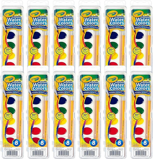 Crayola Washable Watercolor Paint Sets for Kids (12ct), Bulk Classroom Art Supplies for Preschool & Kindergarten, Classroom Learning Activities for Toddlers