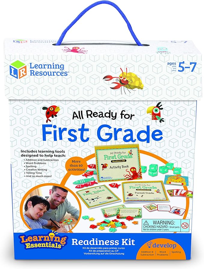 Learning Resources All Ready for First Grade Readiness Kit, Back to School Activities, School Preparation Toys, Homeschool, 32 Page Guide Included, Ages 5+