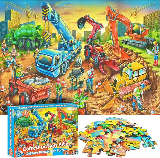 Jigsaw Puzzles for Kids Ages 3-5, 4-8, 6-8 Boys Girls - 60 Piece Construction Site - Large Piece Children Floor Jigsaw Puzzles - Science Educational Toys for 3 4 5 6 7 8 Years Old