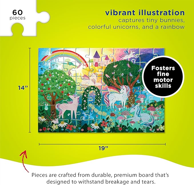 Crocodile Creek 60-Piece Holographic Foil Floor Puzzle for Kids Ages 4-8 and Up - Heavy-Duty Box for Storage - Sparkling Unicorn - 14” x 19” Finished