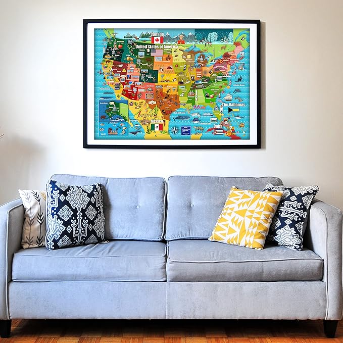 Think2Master Colorful United States Map 500 Pieces Large Format Jigsaw Puzzle for Kids 12+, Teens, Adults & Families. Great Gift for stimulating Interest in The USA Map. Size: 26.8” X 18.9”