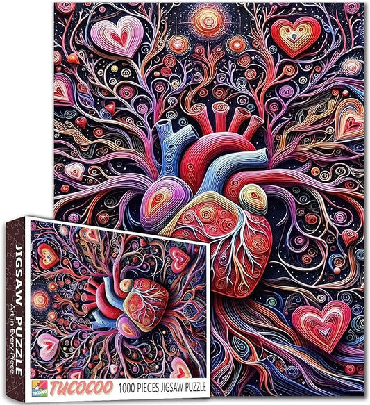 Human Anatomy 1000 Piece Jigsaw Puzzles for Adult Anatomical Human Heart with Leaves Painting Jigsaw PuzzleMechanical Heart 1000 Pieces Puzzles Game Wall Decor DIY Craft Puzzle Art Gift(Colorful)