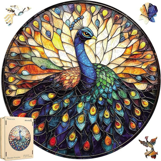Wooden Puzzles for Adults, Peacock Jigsaw Puzzles, Unique Shape Adult Puzzles, Irregular Christmas Thanksgiving Gifts for Family Friend(11.2 * 11.2 in-200pcs)