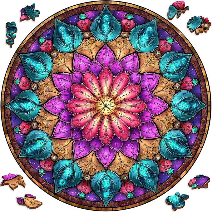 Wooden Puzzles for Adults, Mandala Puzzles 200 Pieces, Unique Shaped Jigsaw Puzzles for Adults and Kids, Birthday Gifts Fun Challenge Family Game 11.2'' x 11.2''