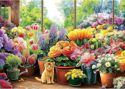 Blueforest 300 Piece Jigsaw Puzzle for Adults - Cute Kitten & Flower Garden, 17x11 Inch, Fun & Relaxing Adult Puzzles for Stress Relief