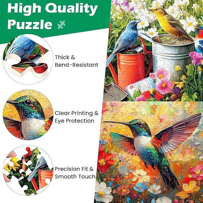 2 Pack Jigsaw Puzzles 300 Pieces for Adults, Hummingbird Puzzle for Adults Kids Seniors, Bird 300 Pieces Puzzle No Dust Pieces Fit Together Perfectly, Challenging Puzzles Family Game Gift Toy