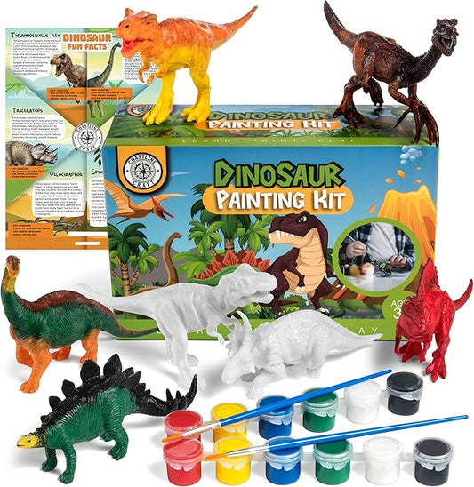 COASTLINE CRAFT STEM.org Dinosaur Painting Kit for Kids with Dino Trivia-Dinosaur Crafts for Kids Ages 3-5 + w/ 2 T-Rex Set - Screen Free, Educational Gifts for Boys