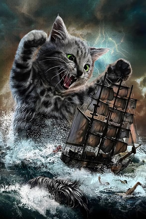 Sea Monster Titan Cat，300 Pieces. Wooden Puzzle,Stress Relief Toys Children's Learning Supplies Puzzle Toys Parenting Games Great Gifts Jigsaw Puzzles Size:15.7x11 in and 1:1 Original Picture Poster