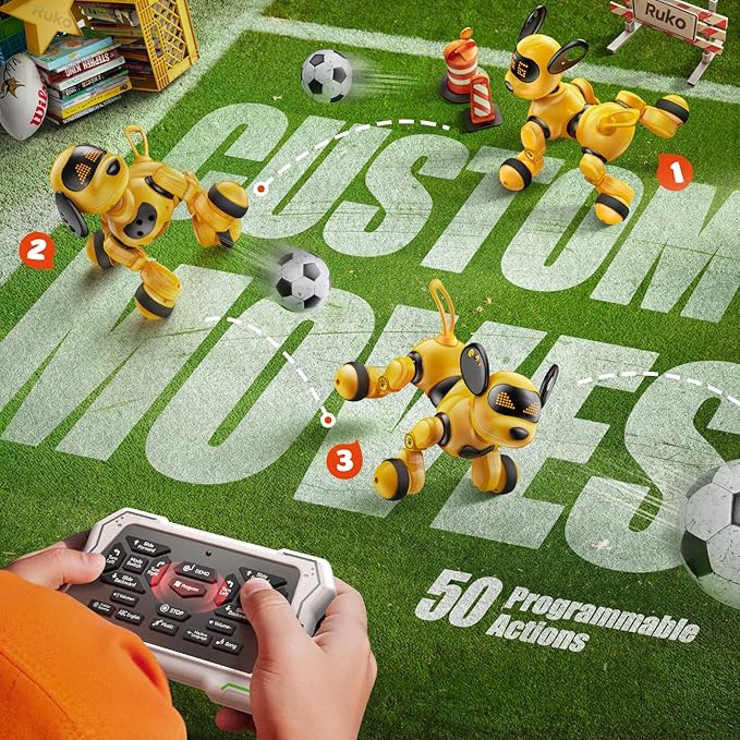 Ruko 18011 Smart Robot Dog Toy for Kids, Interactive Puppy with Remote & Gesture Control, Programmable LED Face Expressions, Fun Gift for Boys & Girls Ages 3 4 5 6 7 8, Yellow