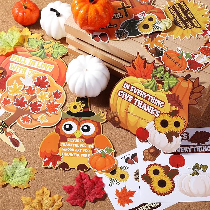 Outus 24 Pcs Religious Fall Crafts for Kids - Autumn Harvest Pumpkin Jesus Stickers, Thanksgiving DIY Craft Hanging Ornaments for Christian Classroom Activities
