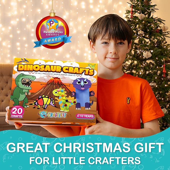 Craftikit® 20 Award-Winning Dinosaur Crafts for Kids - Award-Winning All-Inclusive Fun Dinosaur Crafts for Kids Ages 3-5, Organized Toddler Craft Kit
