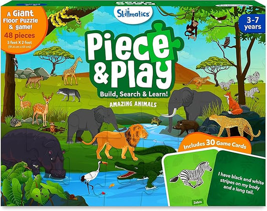 Skillmatics Floor Puzzle & Game - Piece & Play Wild Animals, Jigsaw & Toddler Puzzles, Educational Toy, Gifts for Boys & Girls Ages 3, 4, 5, 6, 7 (48 Pieces, 2 x 3 feet)