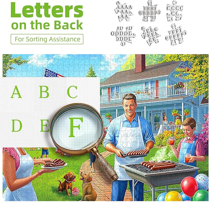 Backyard Barbecue Party 500 Piece Jigsaw Puzzle for Adults with A-F Letters on Back Fun Family Challenge Seniors Puzzle for Game Night Gifts Home Decor (23"×15")