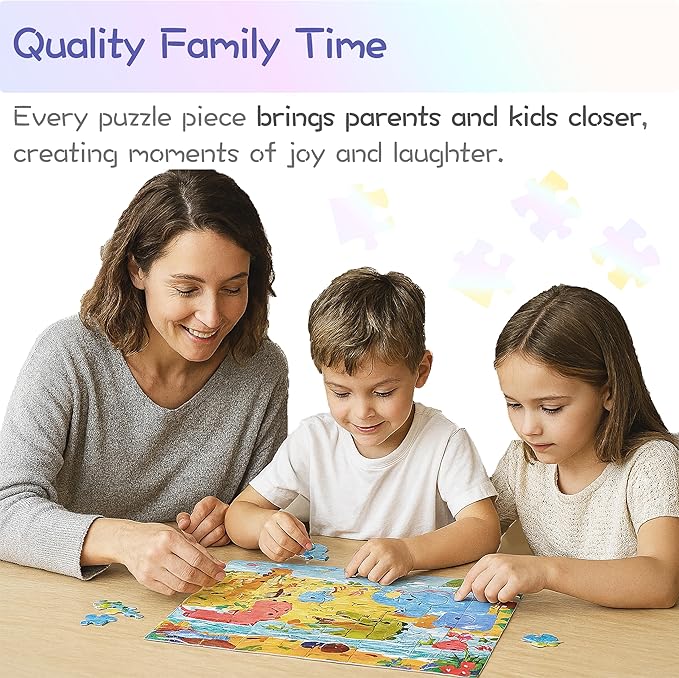 PhoenixtreeMoon Large Floor Puzzles for Kids Ages 4–6, 4-in-1 Educational Storytelling Jigsaw Puzzles – Animal, Sea, Space Themes for Boys and Girls