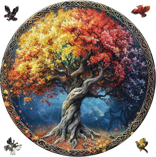 Wooden Puzzles for Adults, Round Tree of Life Jigsaw Puzzles 500 Pieces, 16.5x16.5in, Royal, Fun Challenging Unique Shaped Wood Plant Puzzles, Creative Gifts for Adults and Kids Family Game