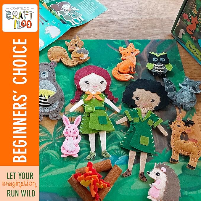 CRAFTILOO Woodland Sewing Kit for Kids, Fun and Educational Fairytale Craft Set for Boys and Girls Age 8-12, Sew Your Own Felt Forest Animal Craft Kit for Beginners