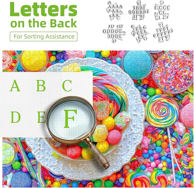 Rainbow Candy 500 Piece Puzzle for Adults Colorful Dessert Collection Jigsaw Puzzle Fun Family Challenging Puzzle with Letters on Back for Seniors, Home Decor (23''X15'')
